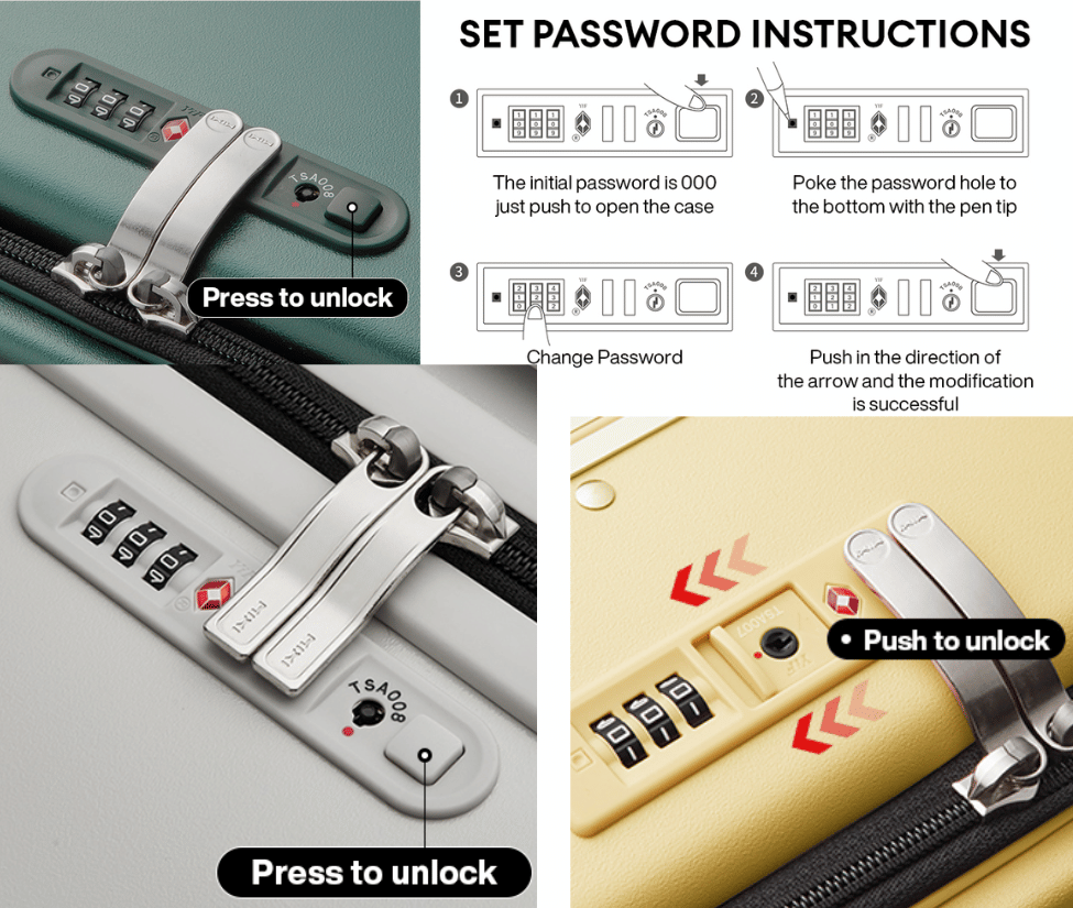 Recessed TSA Code Lock on Mixi Luggage